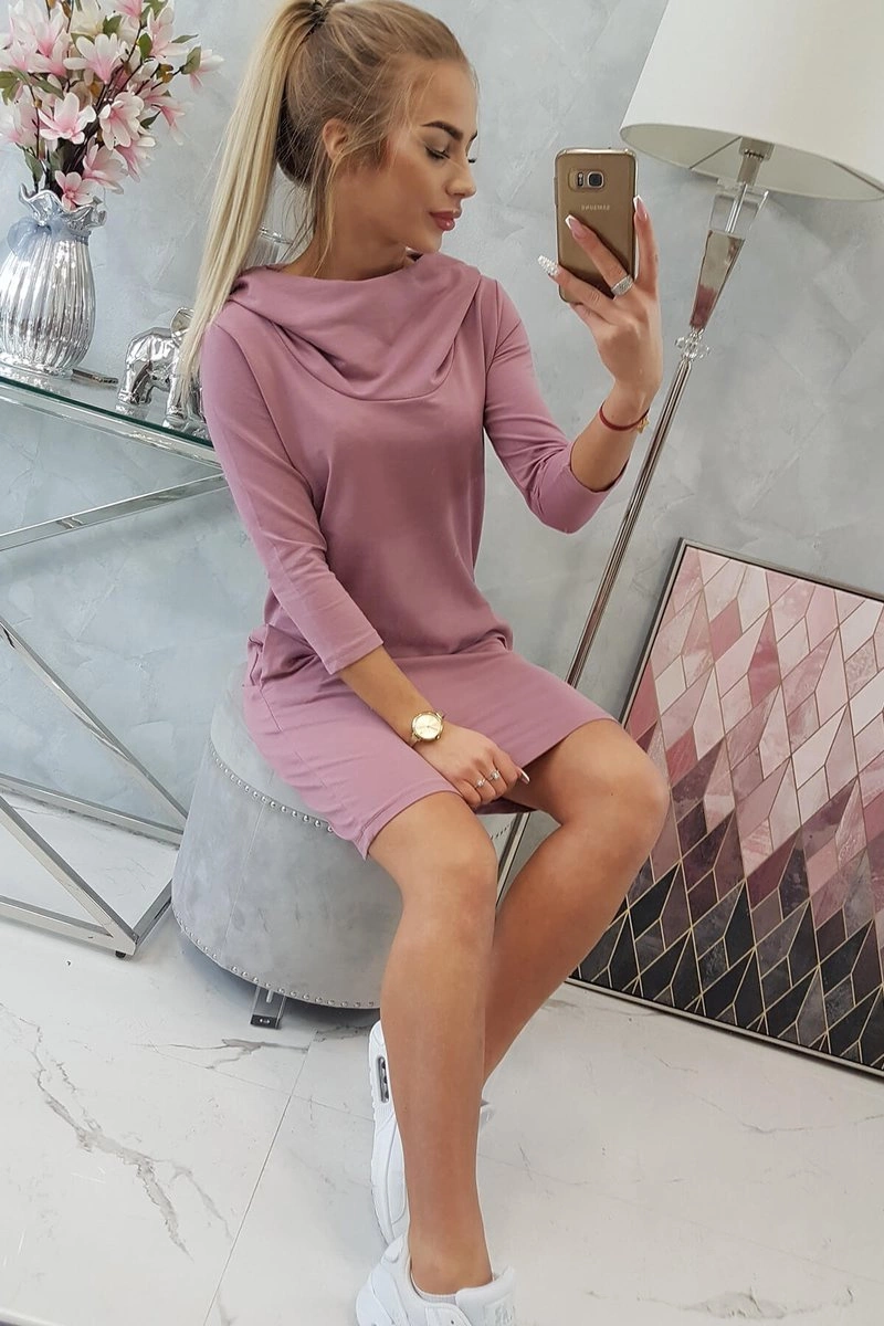 Dress with hood and pockets navy pink