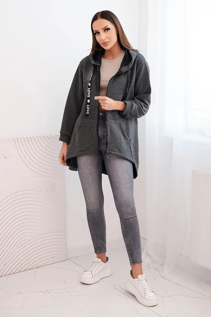 Sweatshirt with a long back and a graphite hood