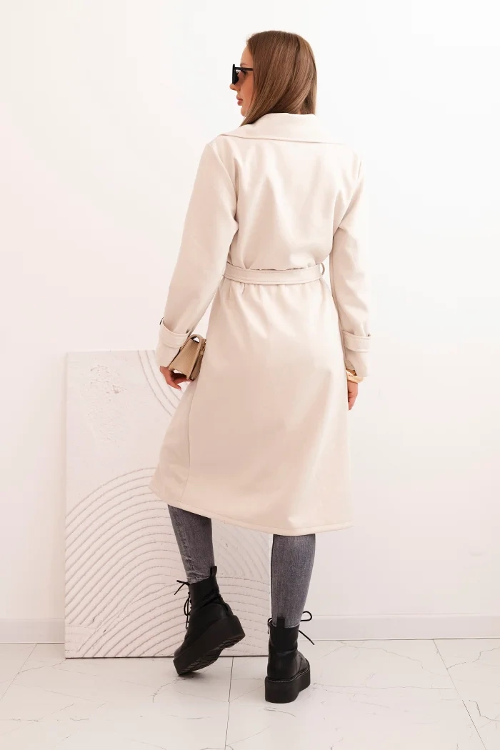 Kesi Włoski Women's coat tied at the waist with a collar and buttons light beige