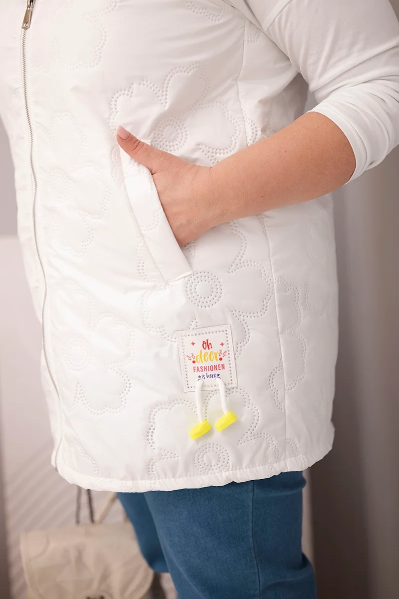 Kesi Plus Size dámska vesta s kapucňou biela