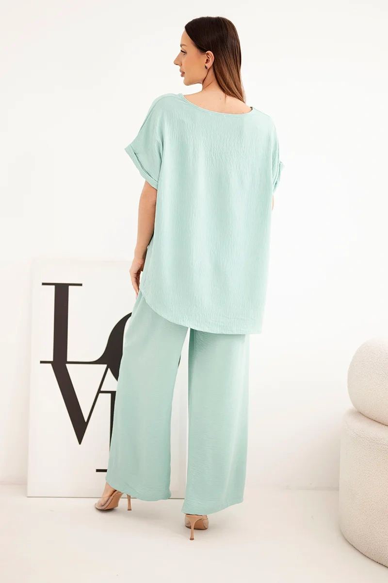 Kesi Plus Size dámska blúzka a nohavice, tmavá mätová