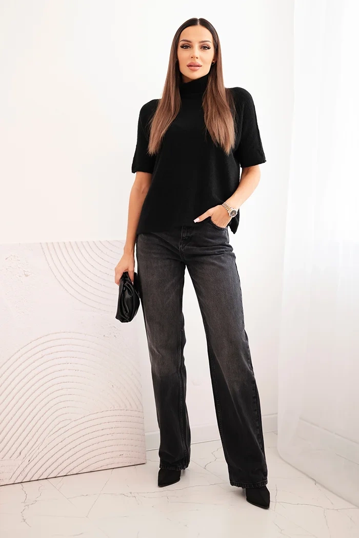 Kesi Włoski Dámsky sveter s krátkym rukávom vo voľnom strihu čierny