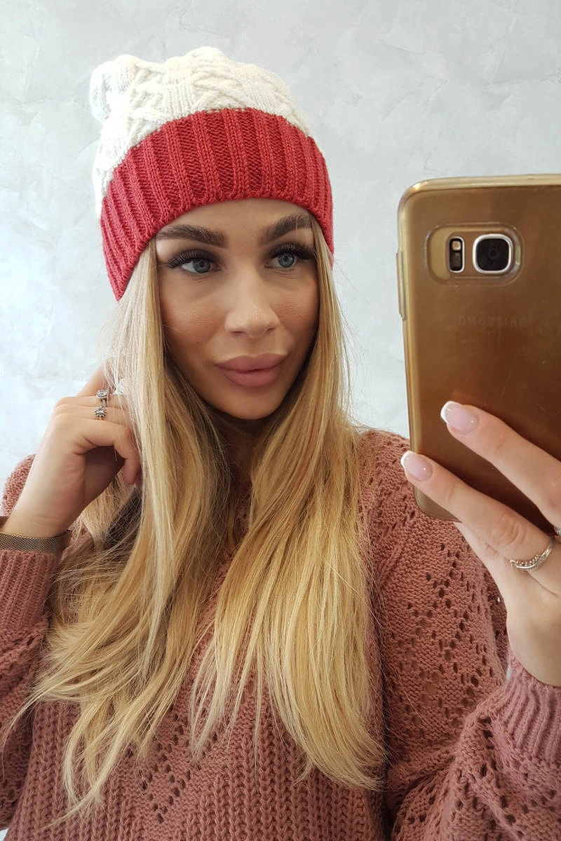 Kesi Čapica s fleece Bibiana K264 bordová + ecru