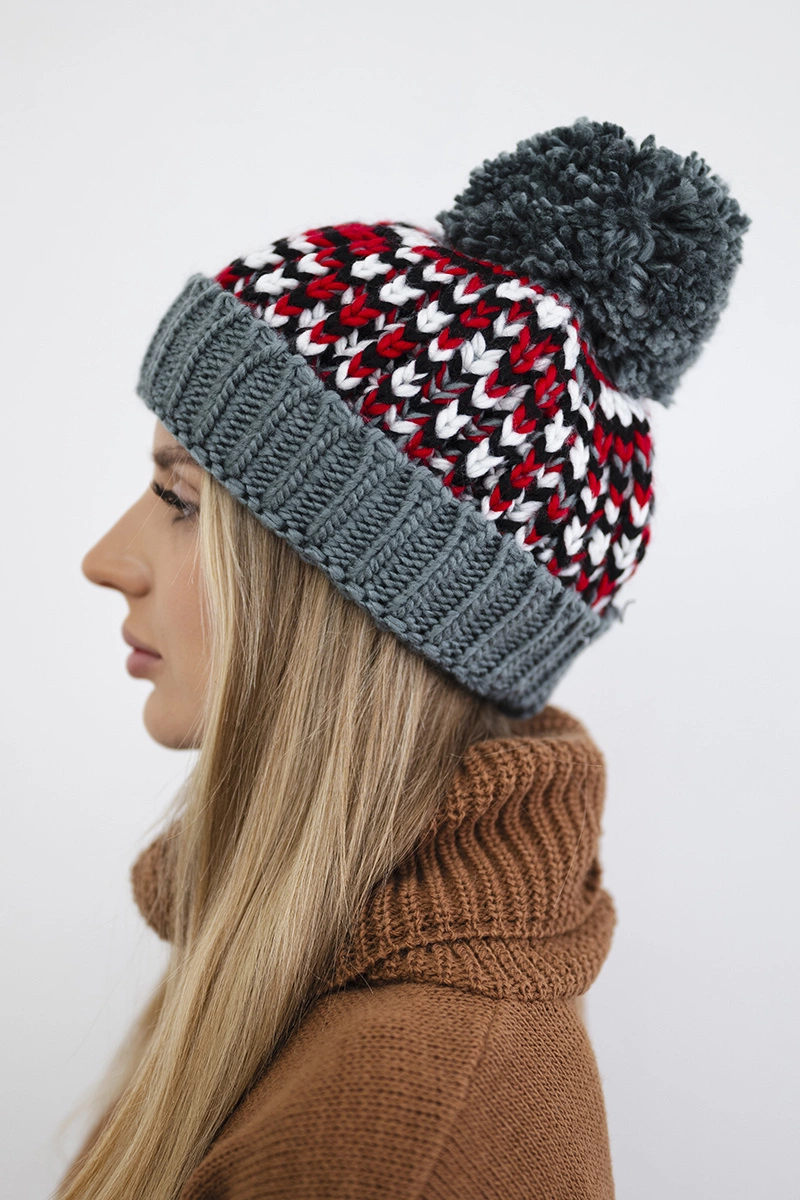 Kesi Cap with a pompom Ellen K325 dark gray+red