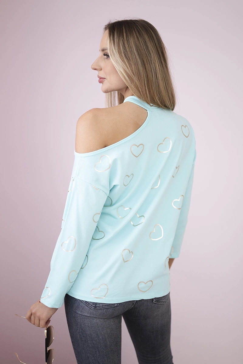 Blouse with heart mint print