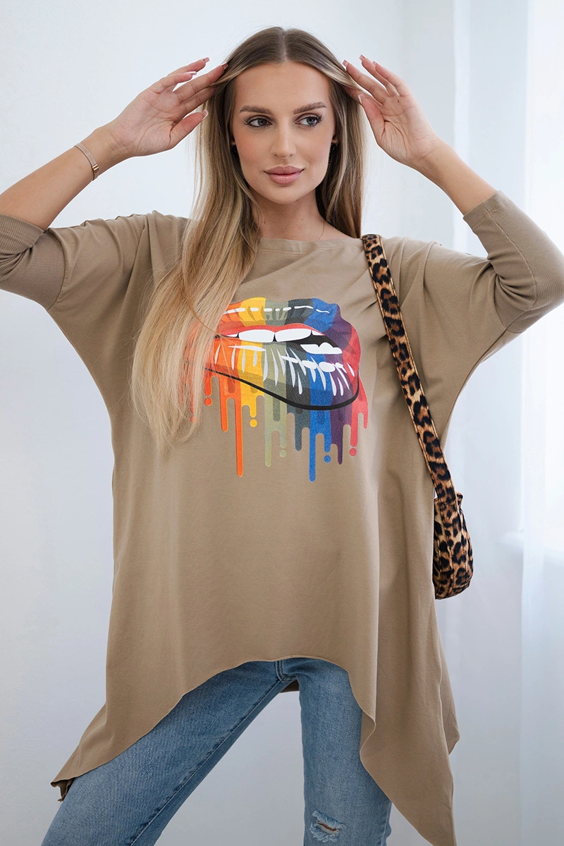 Oversize blouse with rainbow camel print