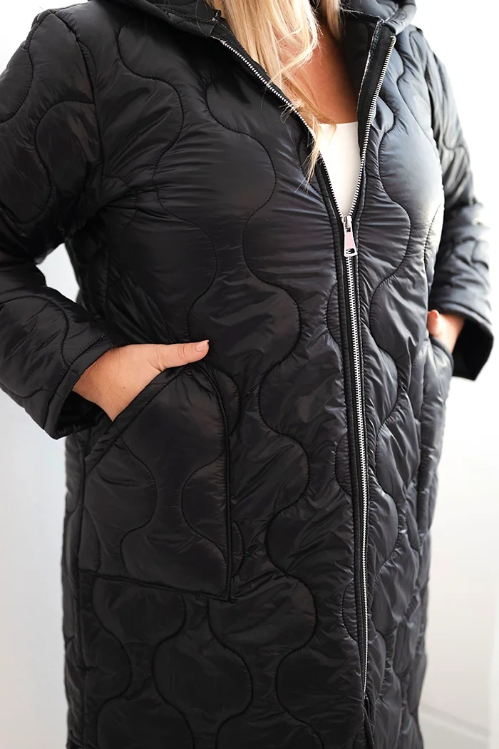 Kesi Włoski Dámska zimná bunda Plus Size prešívaná s kapucňou červená
