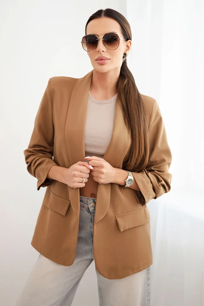 Kesi Włoski Elegant blazer with lapels dark camel