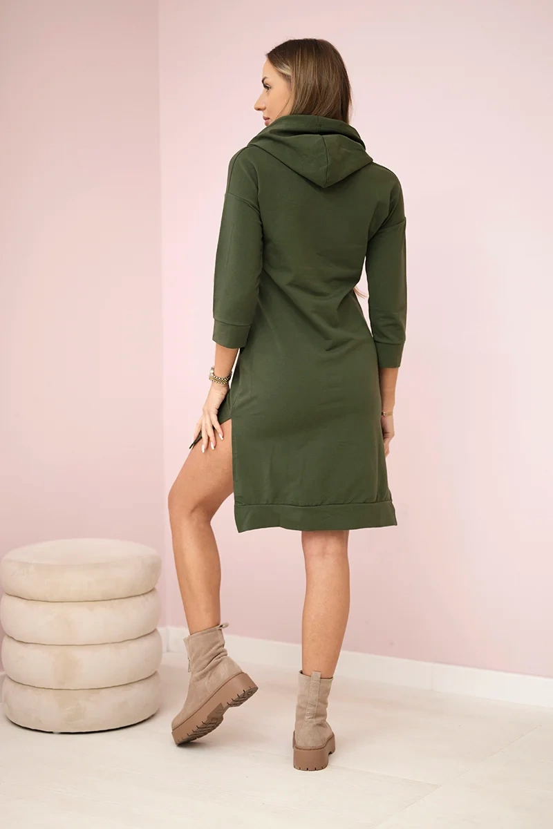 Dress with a longer back and a colorful khaki print