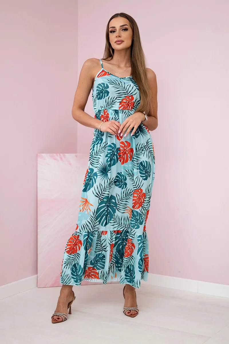 Dress with leaf motif mint