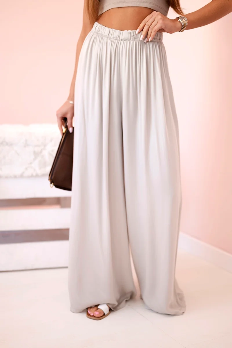 Kesi Włoski Women's wide trousers with elastic waistband dark beige