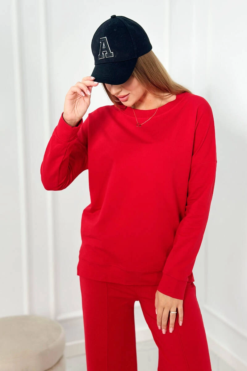 Cotton set Sweatshirt + Wide leg trousers red