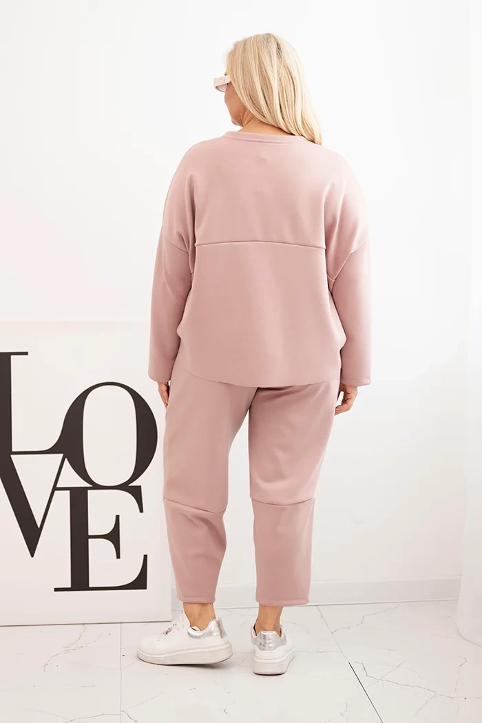 Kesi Włoski Plus Size women's set butter hoodie and pants with pockets dark pink