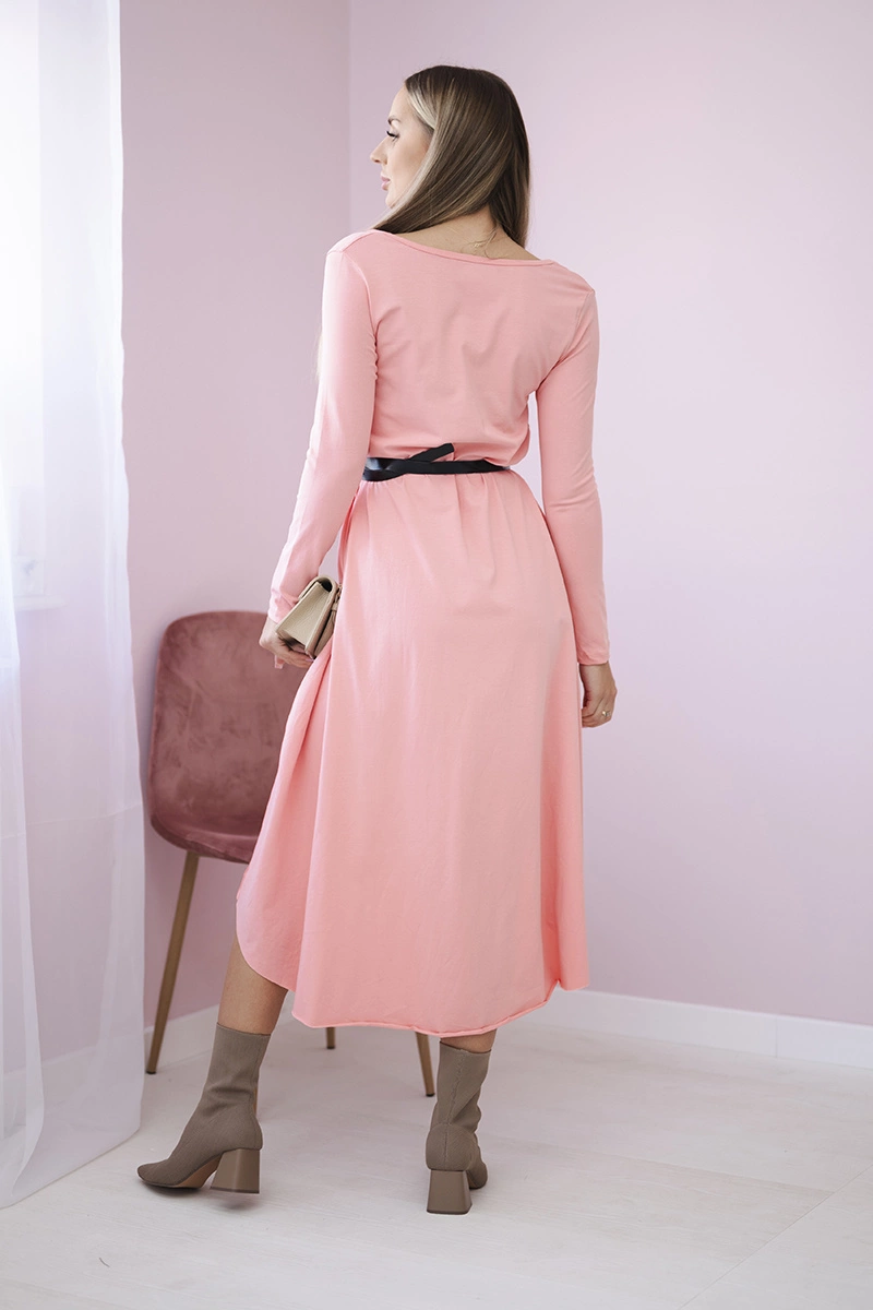 Dress with decorative belt and apricot inscription