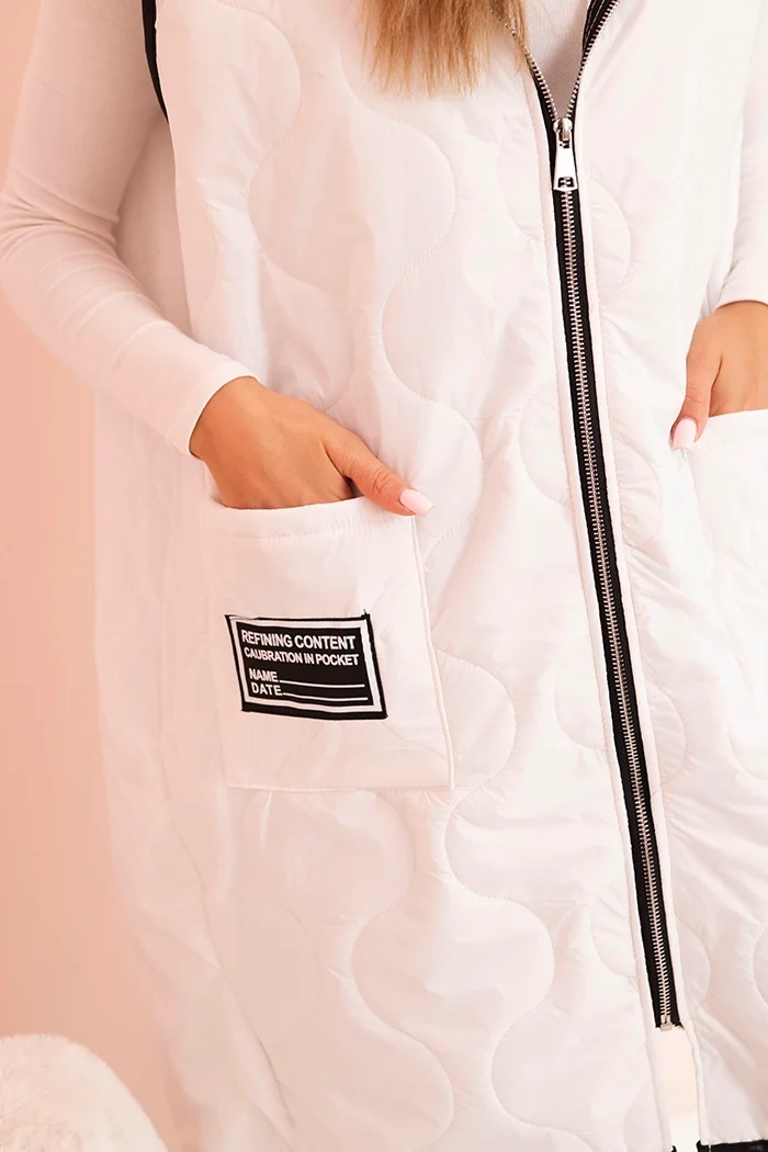 Kesi Włoski Plus Size women's quilted vest with a hood zipped white