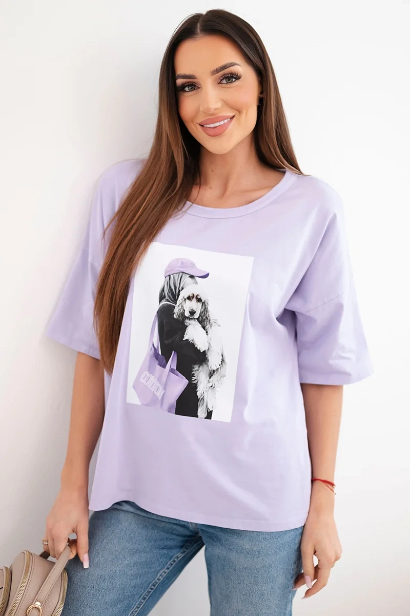 Дамски памучен топ Kesi с къс ръкав и голям размер