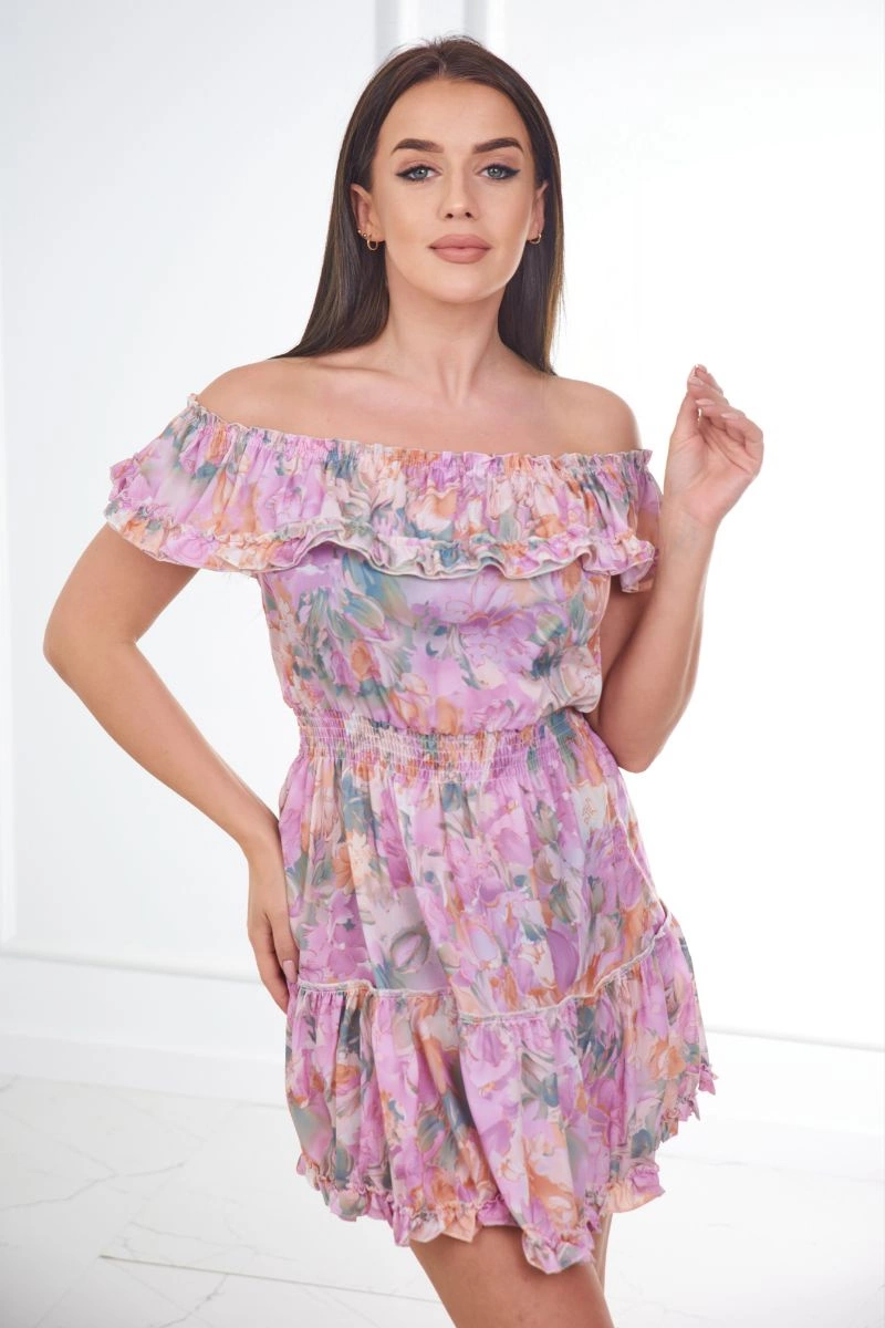 Floral shoulder dress in purple color