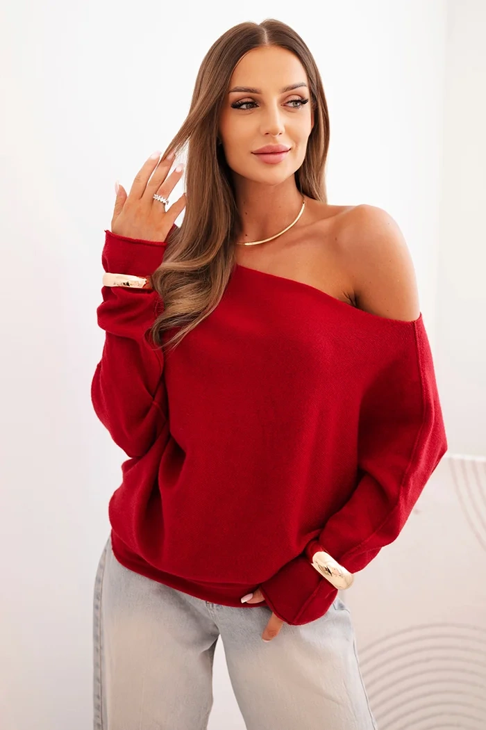 Kesi Włoski Asymmetrical batwing women's viscose sweater burgundy