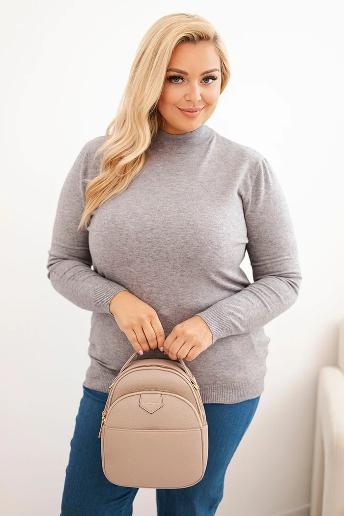 Kesi Włoski Women's Plus Size Viscose Sweater with Turtleneck gray