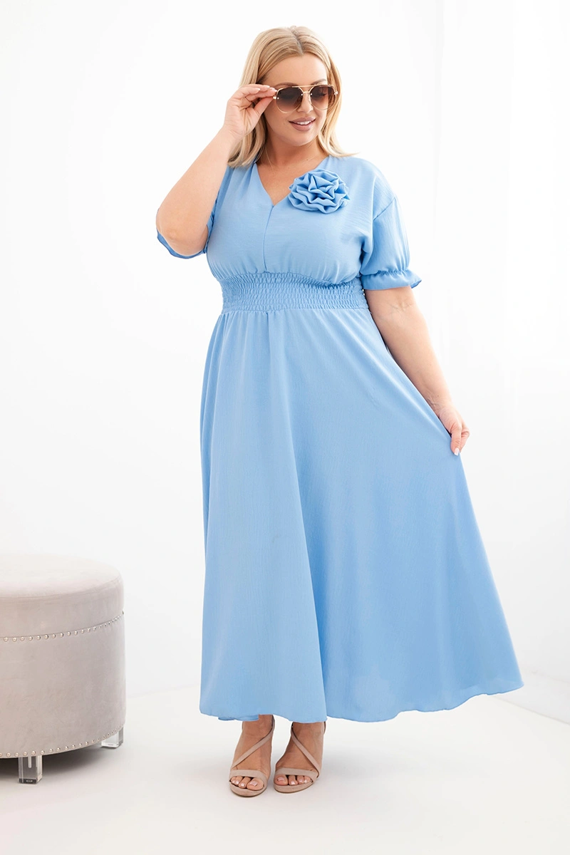 Дамска рокля Kesi Plus Size с V-образно деколте и волани