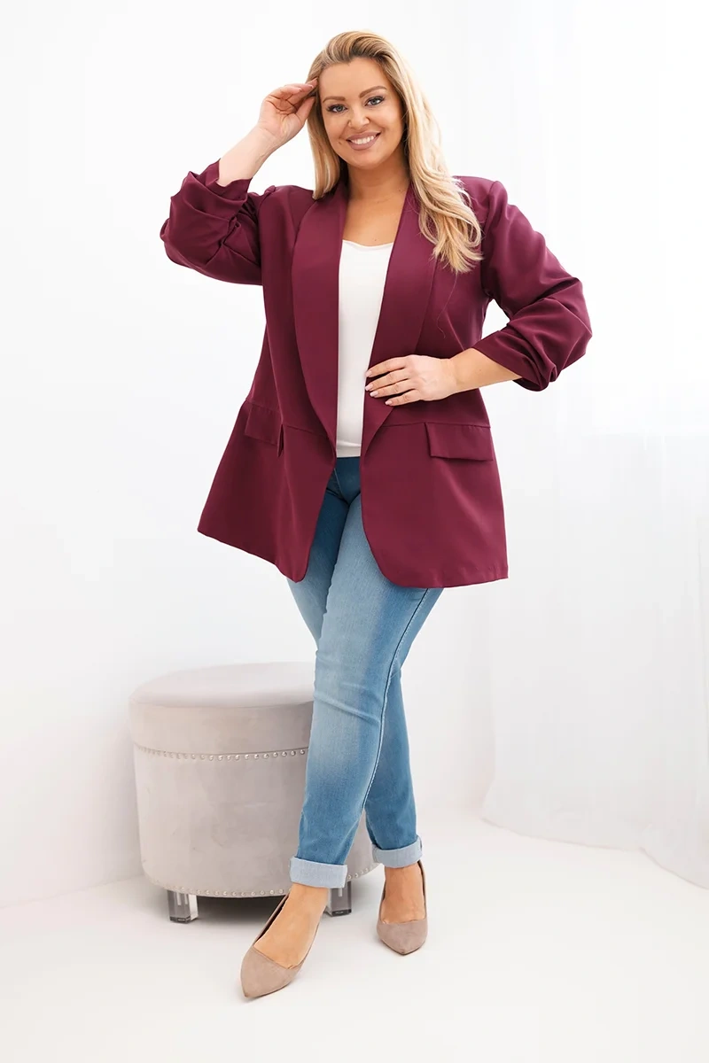 Elegantný plus size dámsky sako v slivkovej farbe