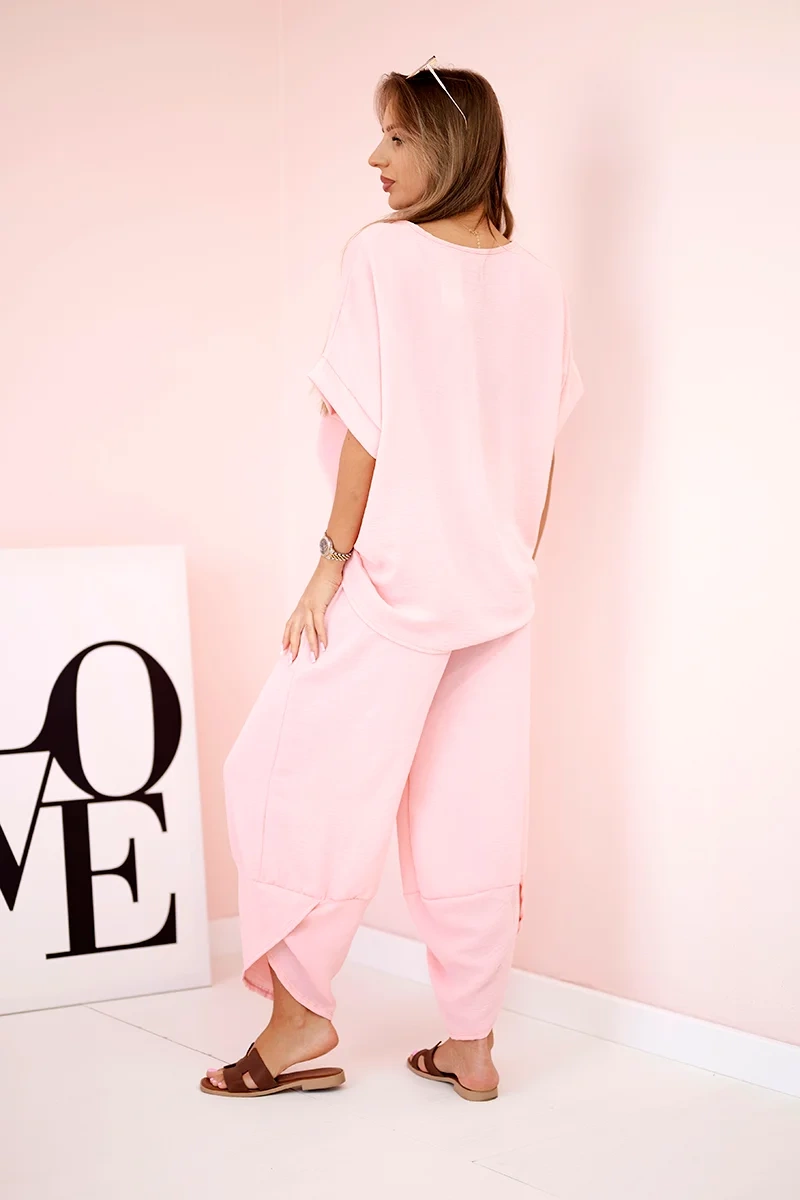 Kesi Włoski Viscose blouse + pants set powder pink
