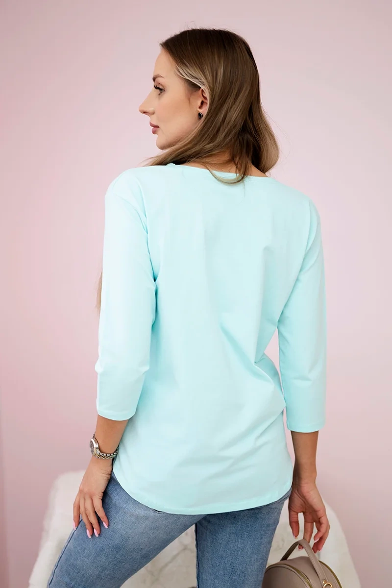 Blouse with 3D graphics with zircons mint