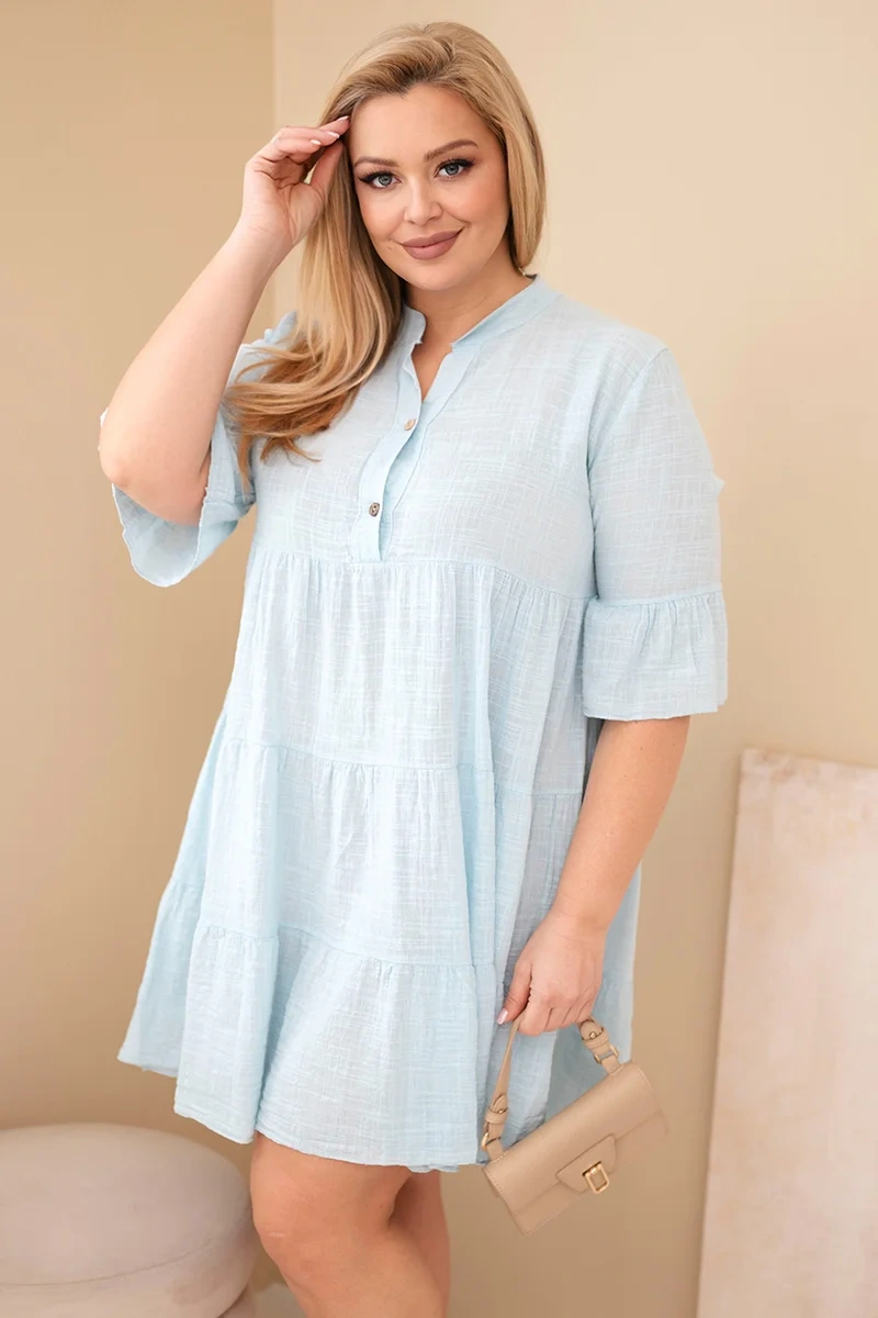 Kesi Włoski dámské plus-size šaty s volány modré