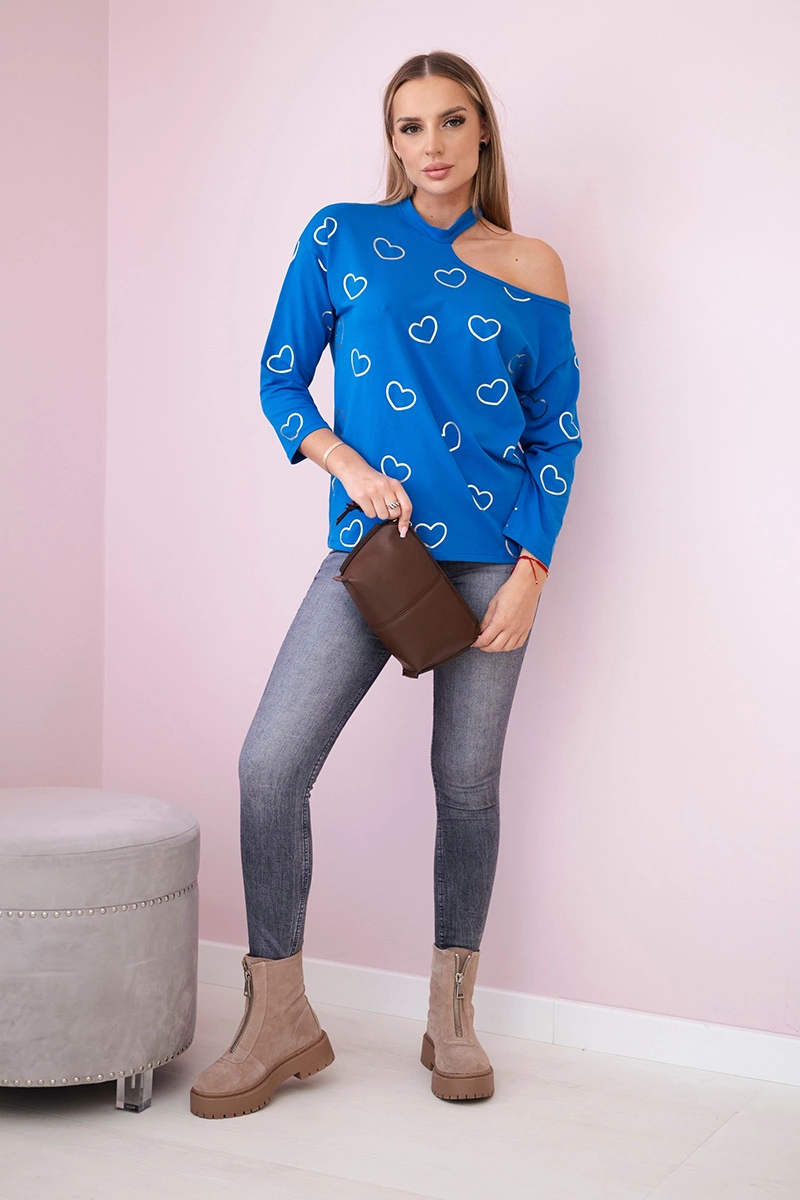 Blouse with heart print purple-blue