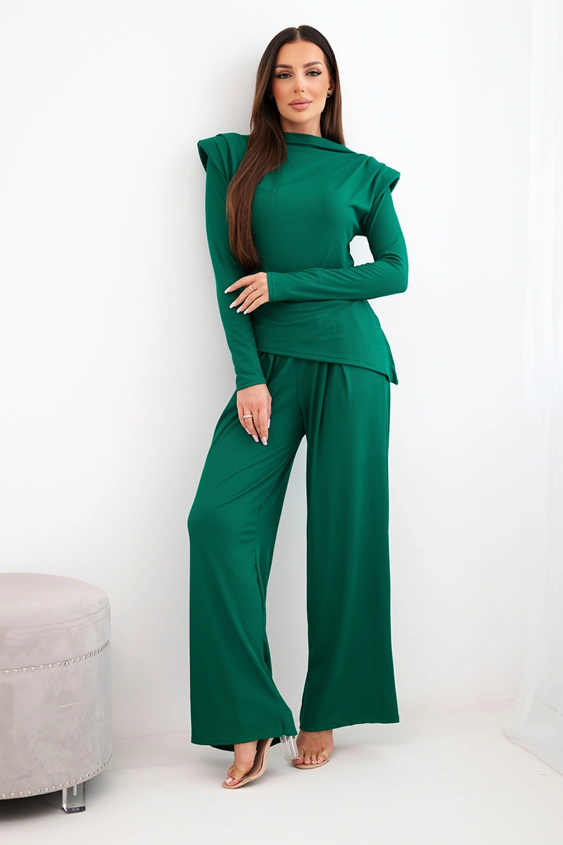 Дамски памучен комплект с блуза и широк панталон