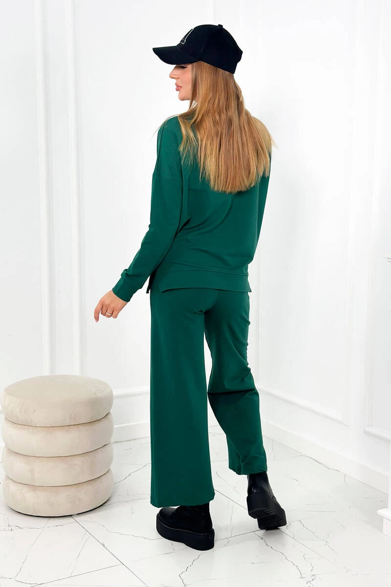 Cotton set Sweatshirt + Wide-leg trousers green