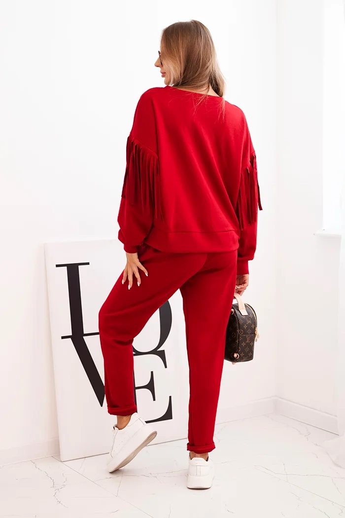 Kesi Włoski Women&#039;s butter set with fringes on the sleeves burgundy