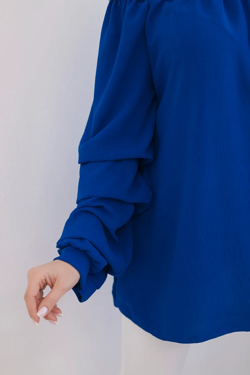 Spanish blouse with decorative sleeves cornflower blue