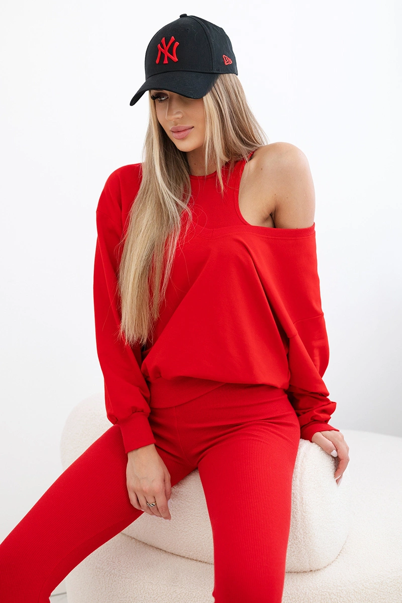 3dílný set mikina + top + legíny červené
