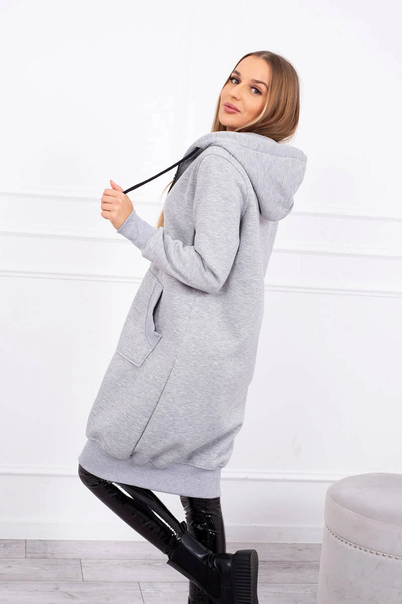 Kesi Long insulated sweatshirt with a hood gray