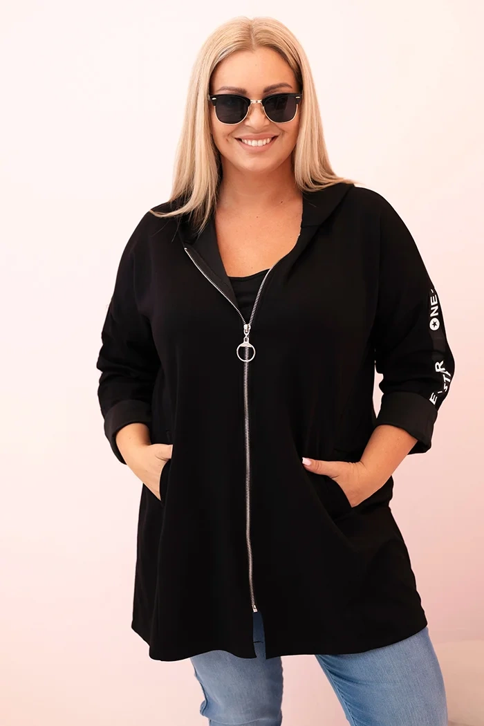 Kesi Włoski Womens butter-colored sweatshirt with decorative sleeves black
