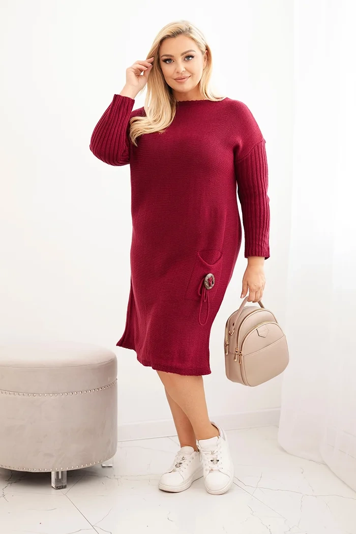 Kesi Włoski Plus Size women's oversized sweater dress with mohair and pocket burgundy