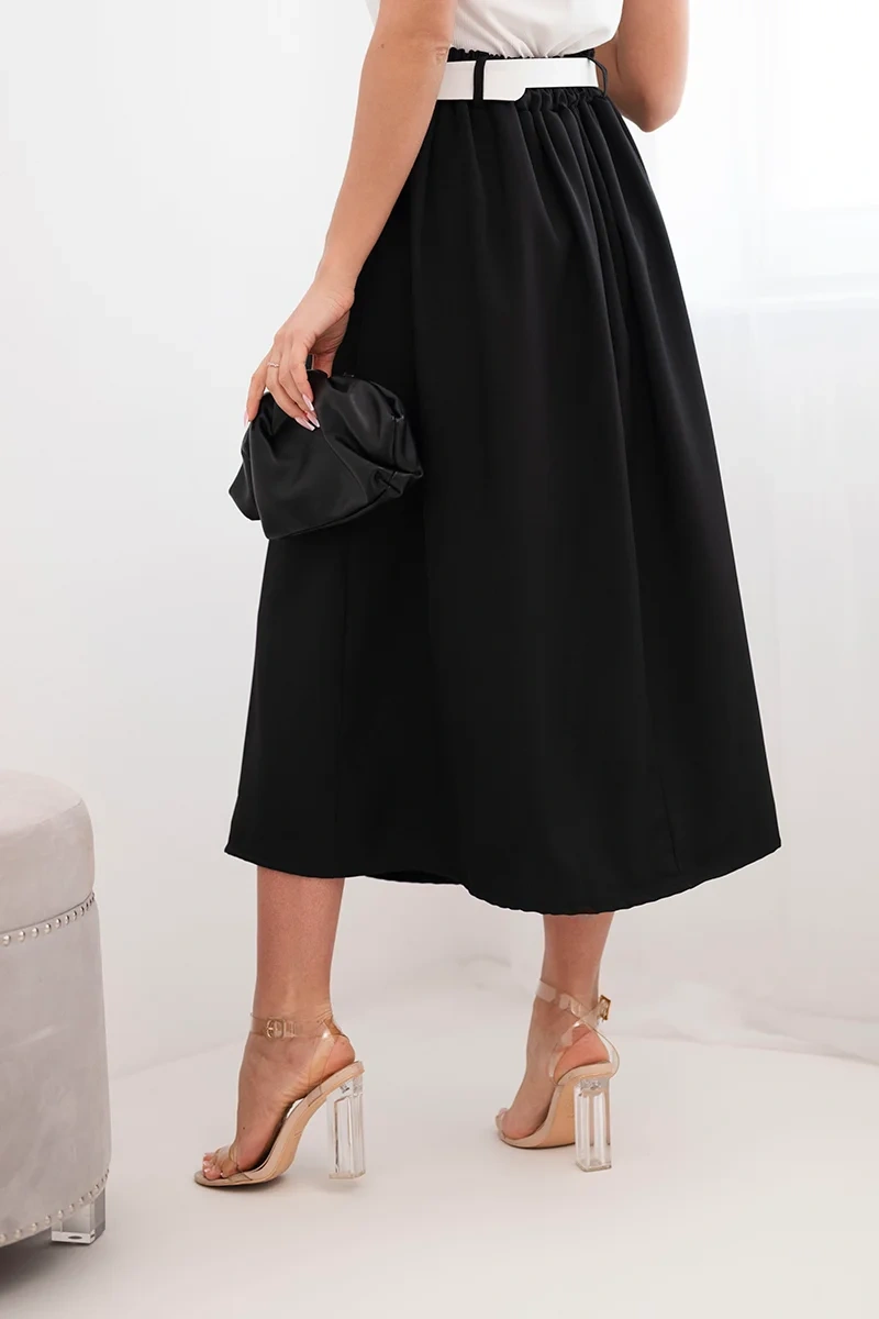 Dámská viskózová sukně s páskem a sklady černá