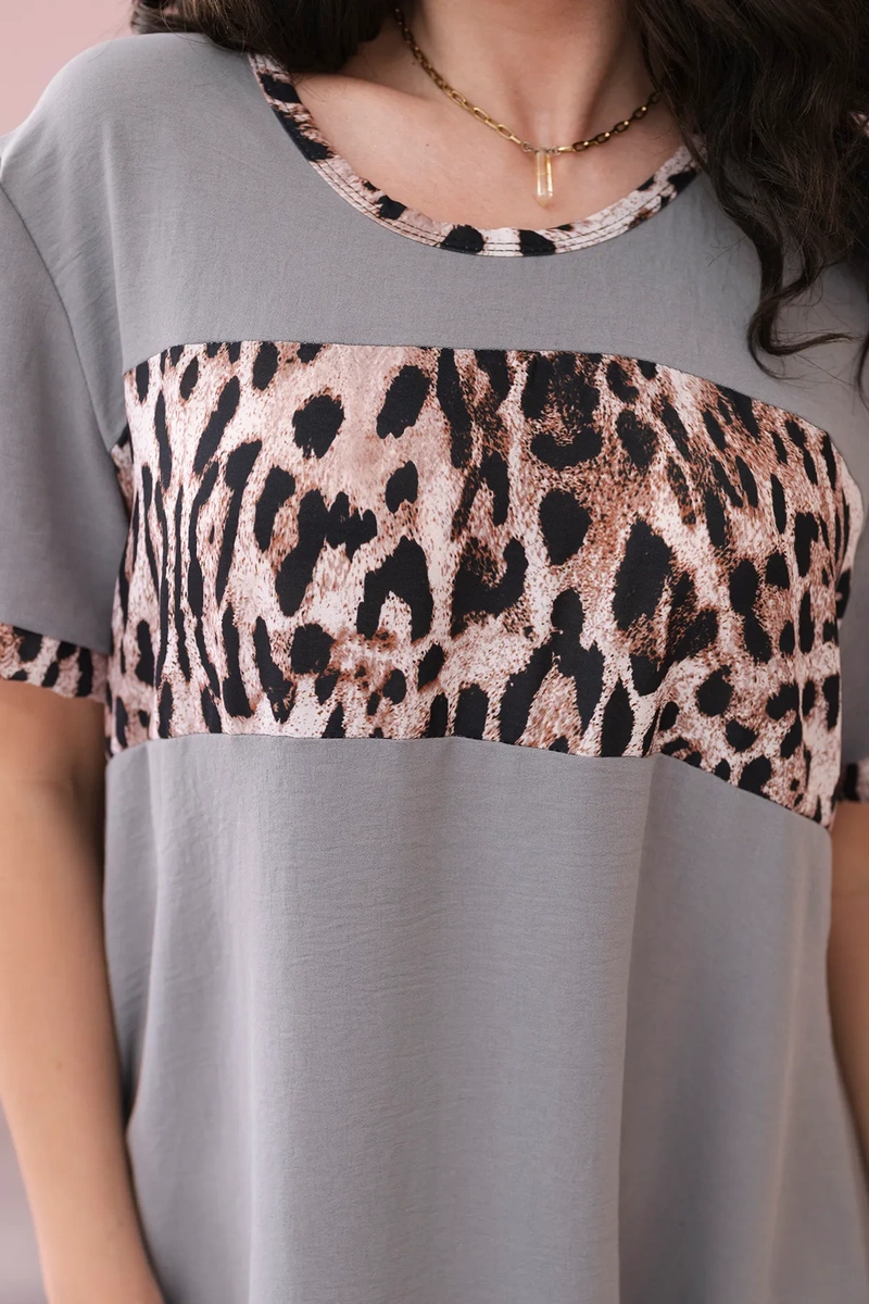 Gray dress with leopard print