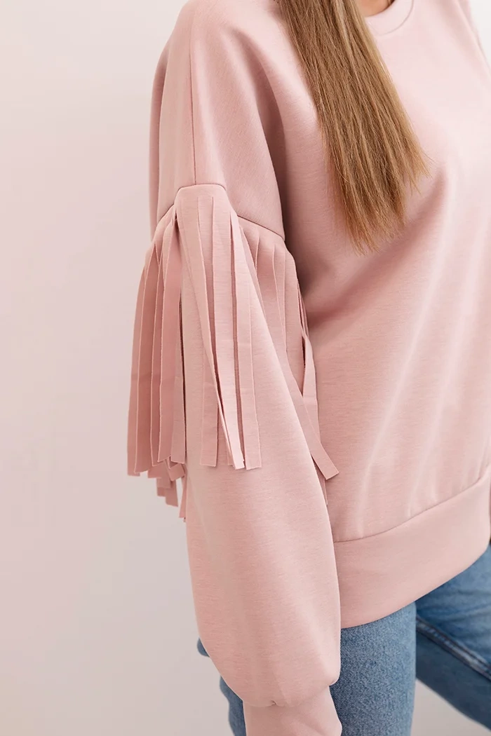 Kesi Włoski Women&#039;s butter-colored sweatshirt with decorative sleeves powder pink