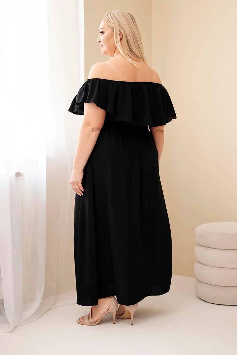 Kesi Plus Size maxi šaty s volánom, čierne