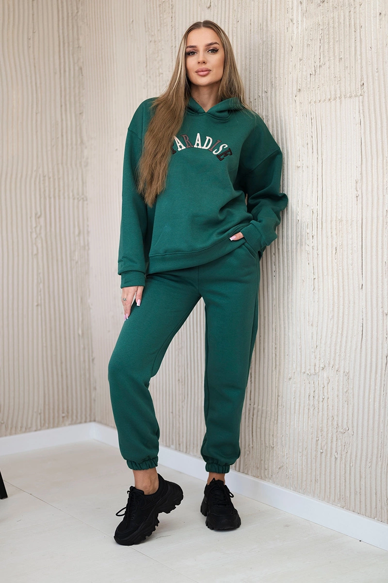 Cotton set with embroidered Paradise green inscription