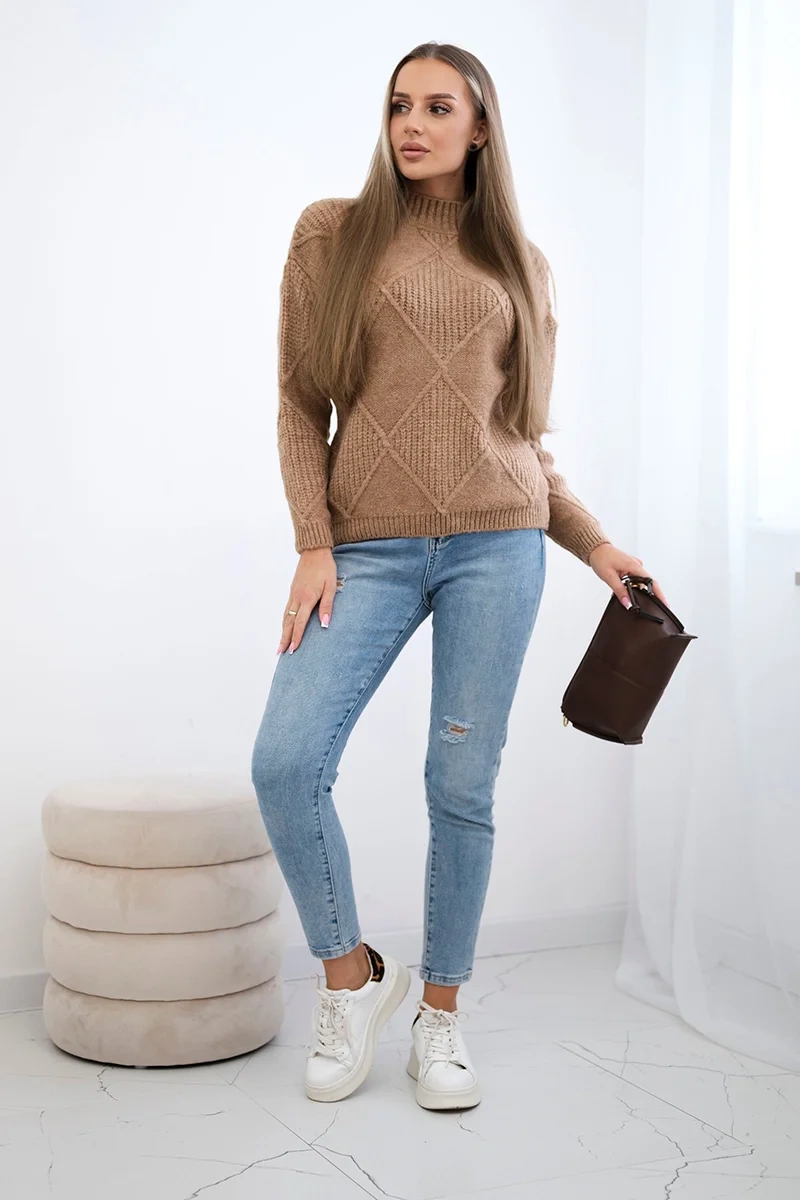 Sweater over the head made of Camel diamonds