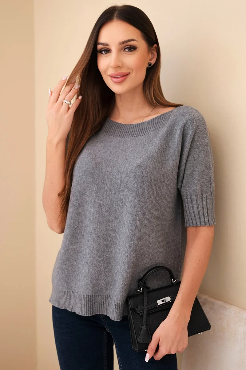 Kesi Włoski Dámsky sveter z viskózy s krátkym rukávom šedý