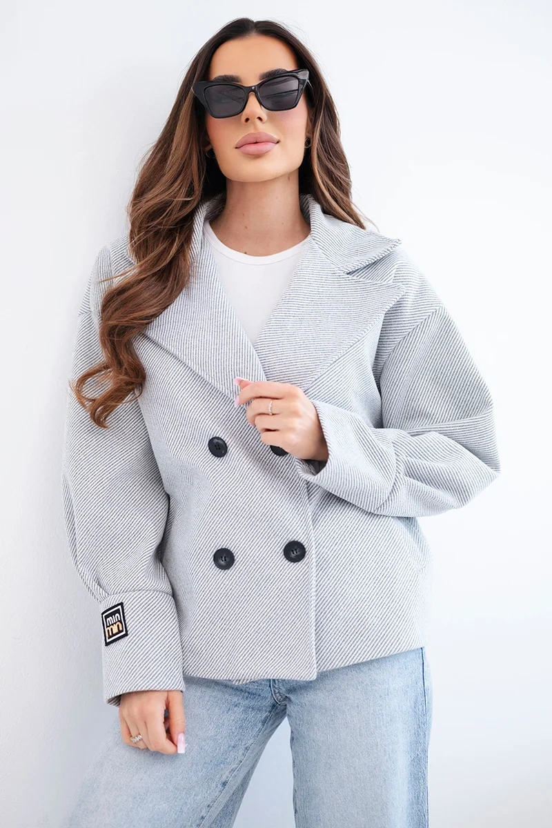 Дамско късо яке Kesi с яка, сив меланж