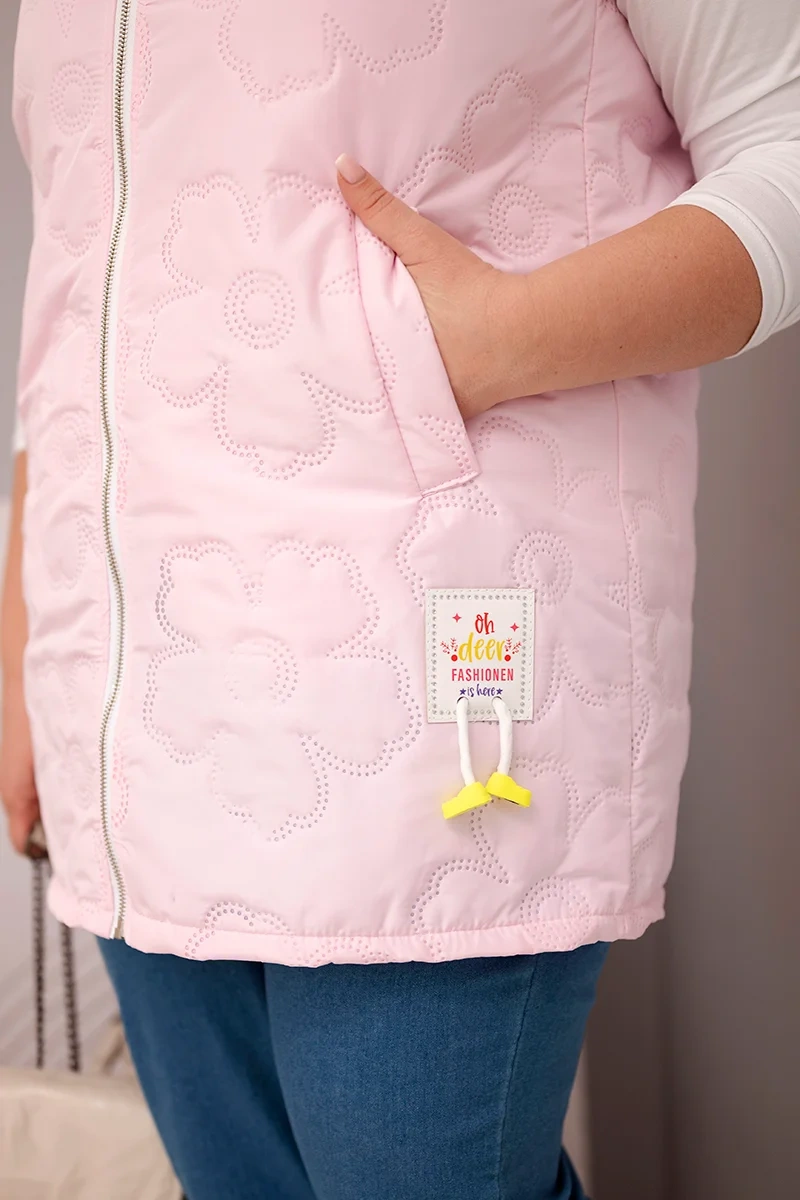 Dámska plus size vesta s kapucňou a kvetinovým dizajnom