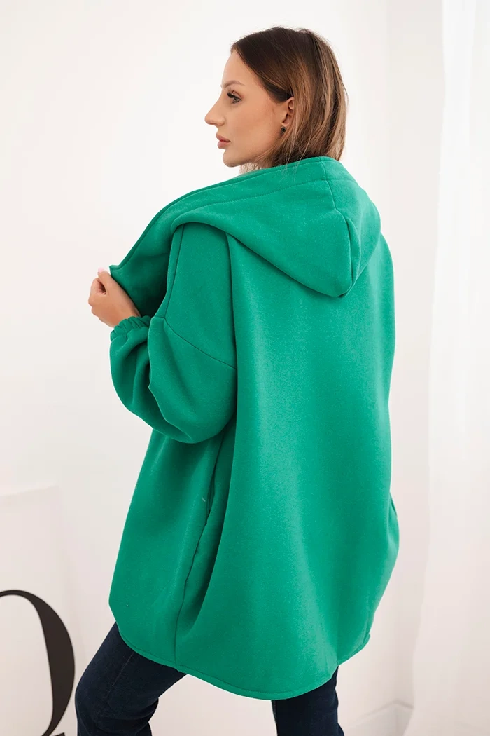 Kesi Włoski Women's insulated hoodie with an asymmetrical zipper green
