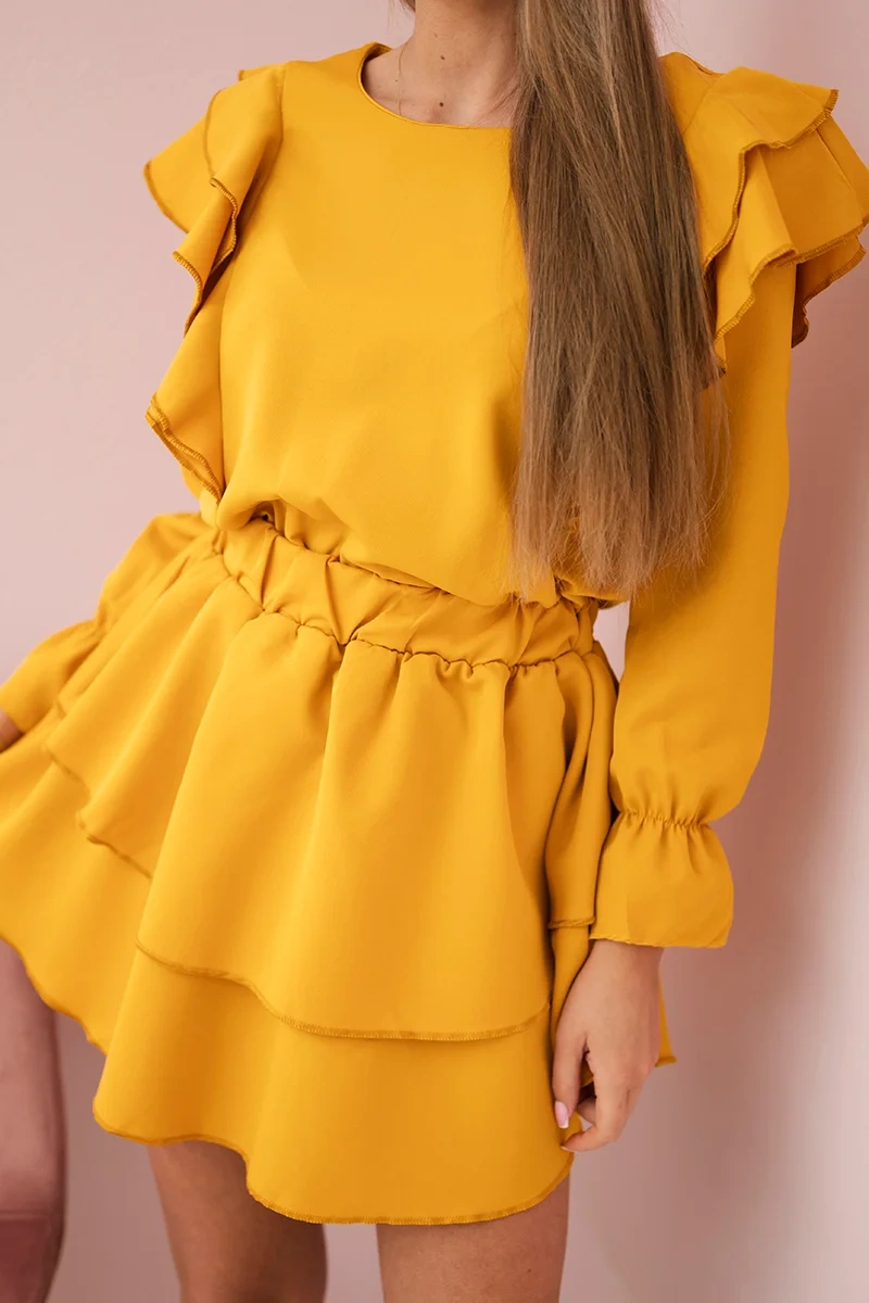 Dress with vertical mustard ruffles