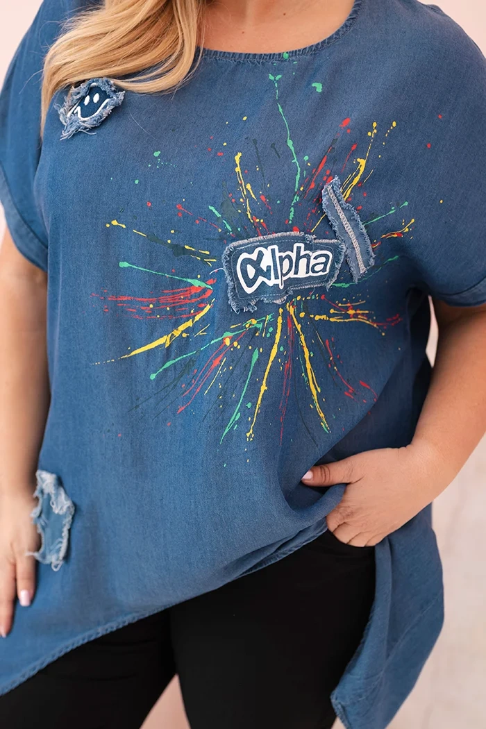 Kesi Włoski Plus Size women's blouse with patches denim