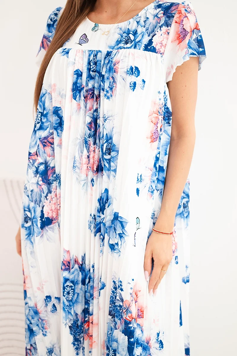 Kesi modré kvetinové šaty s vreckami